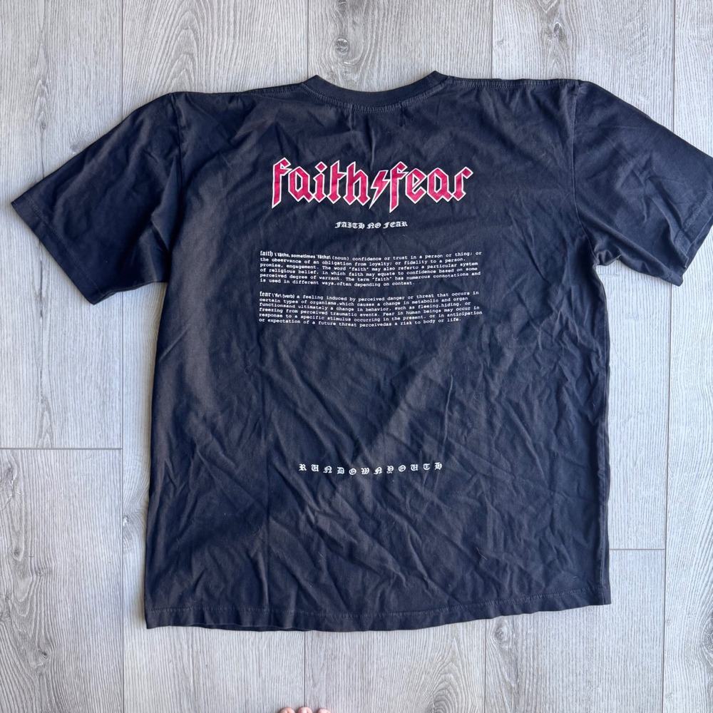 Rundown Youth Faith Fear Graphic T Shirt Mens Large Black Streetwear DoubleSided
